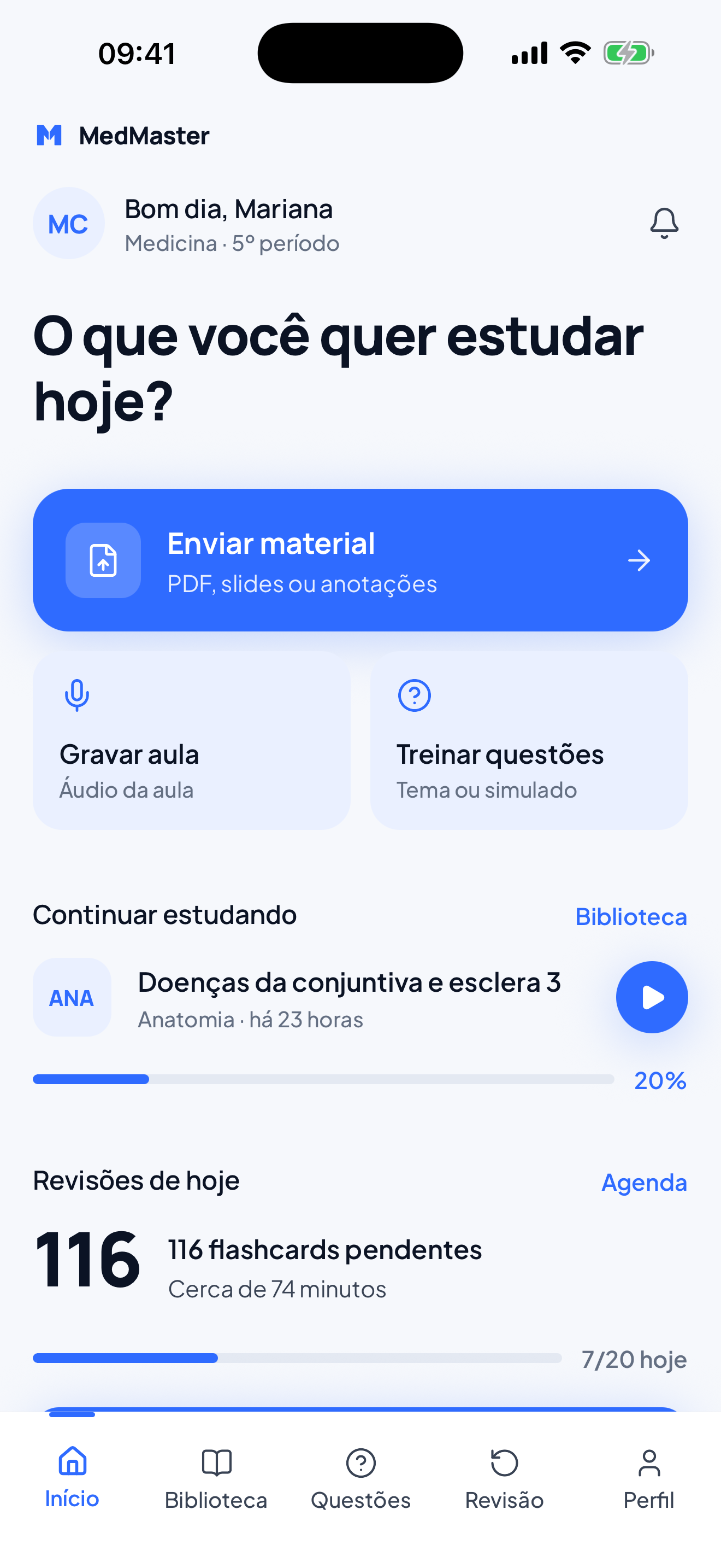 Tela inicial do aplicativo MedMaster no iPhone