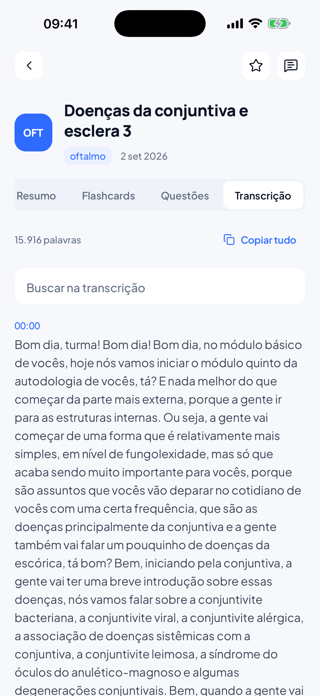 Transcrição de aula no MedMaster