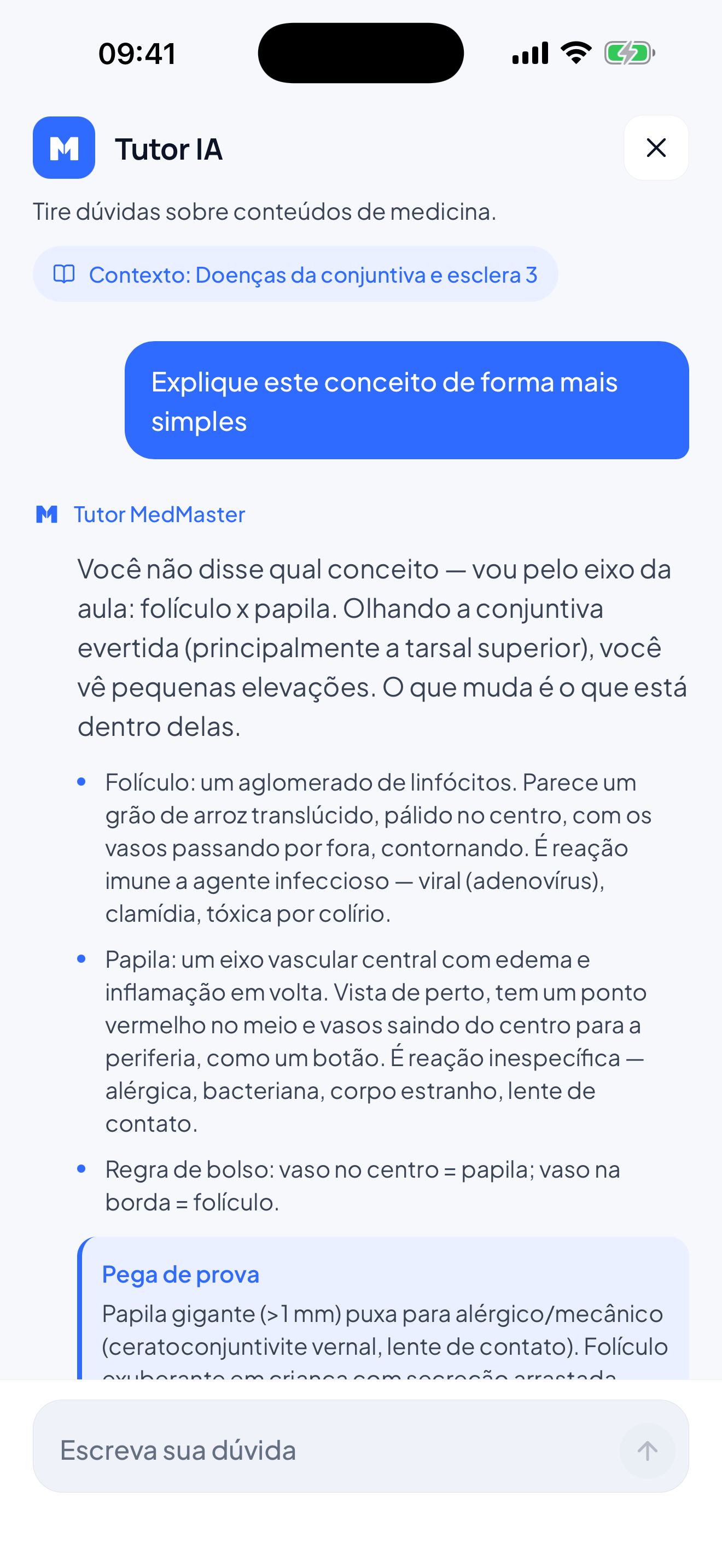 Tutor do MedMaster respondendo uma dúvida